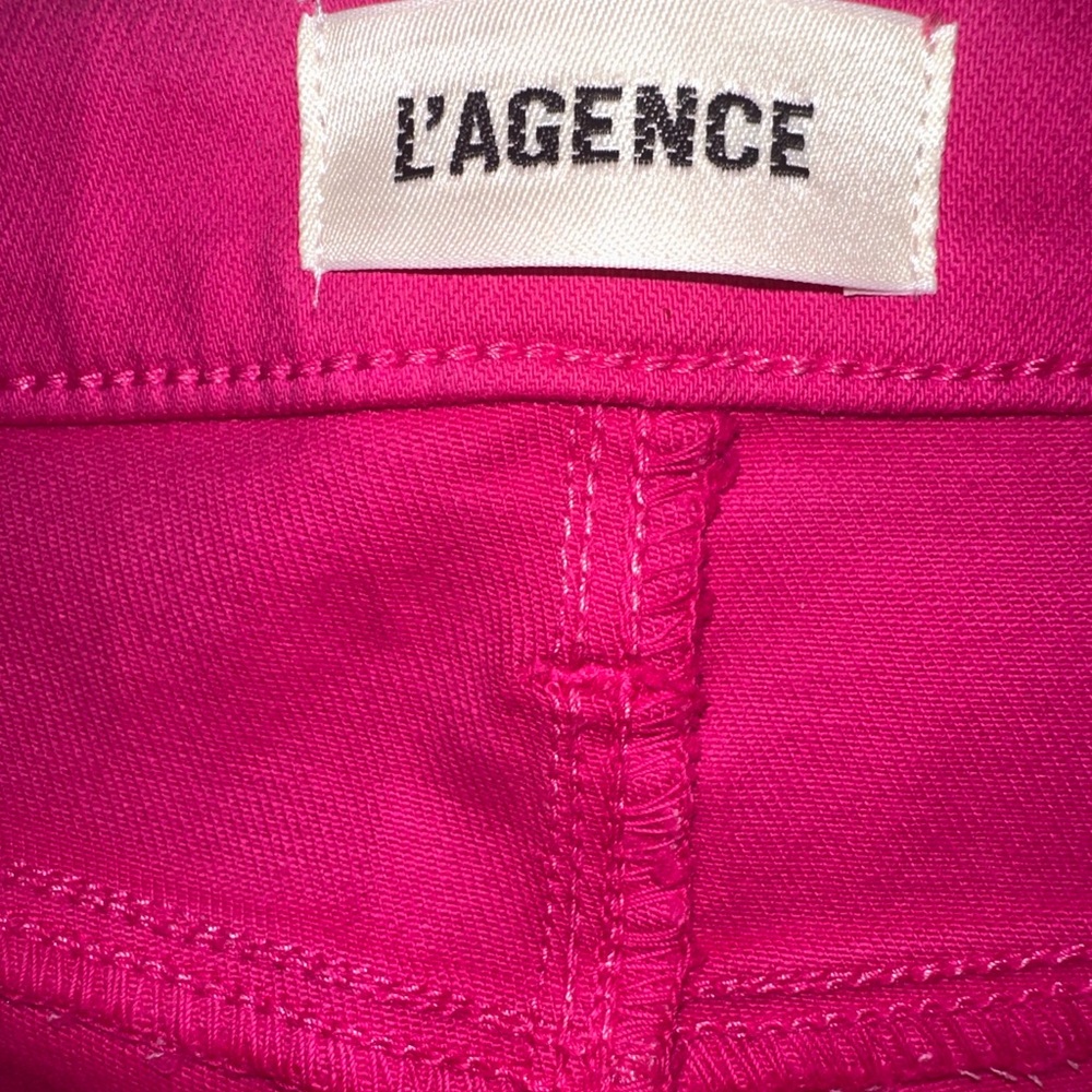 NWT L’AGENCE Marty High Rise Flare Coated Jeans Fuchsia Pink Leather Look Sz 26 - Picture 8 of 15